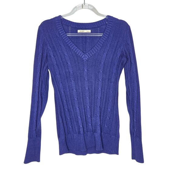 Old Navy Blue V Neck Cable Knit Long Sleeve V Neck Sweater Womens SZ MD Y2K - Picture 1 of 5